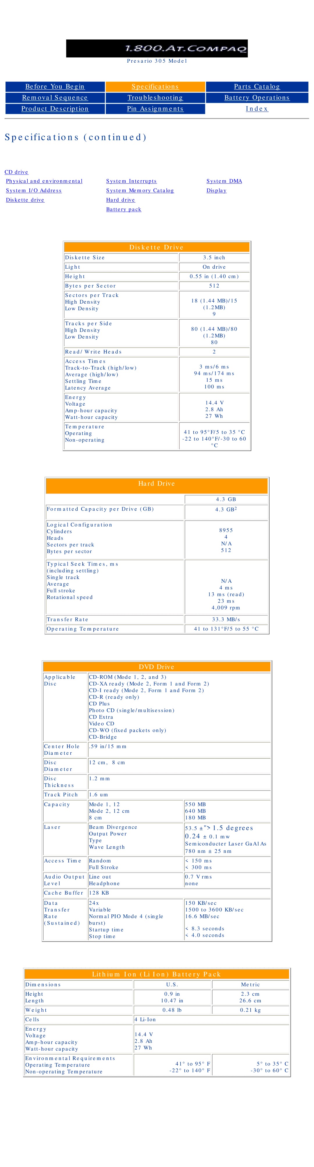 Compaq 305 specifications Diskette Drive 