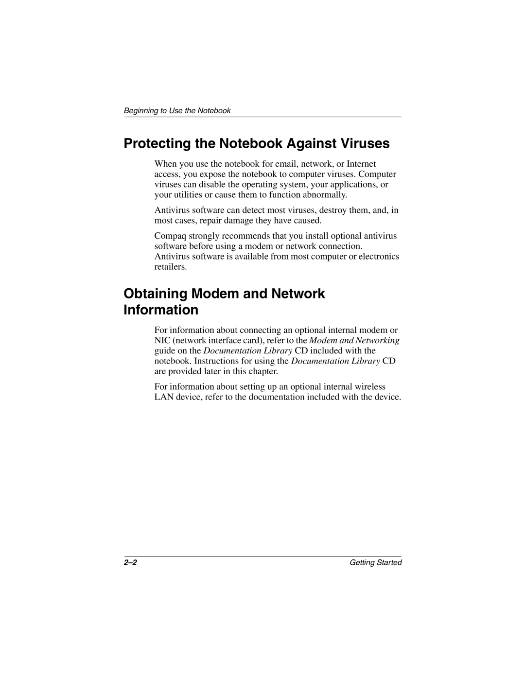 Compaq 307502-001 manual Protecting the Notebook Against Viruses, Obtaining Modem and Network Information 