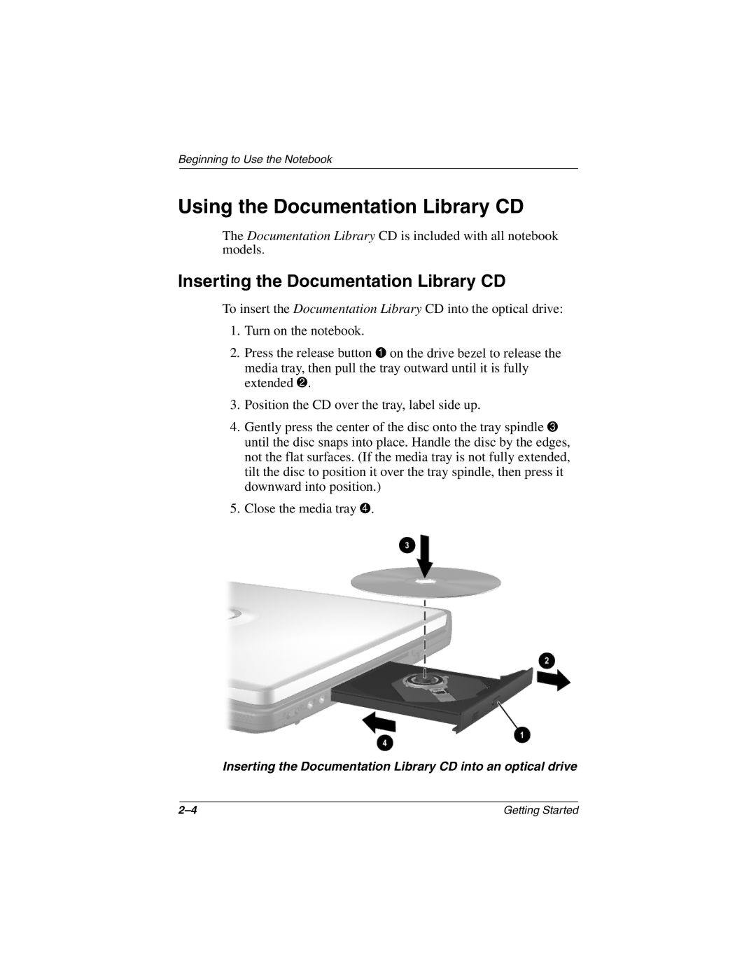 Compaq 307502-001 manual Using the Documentation Library CD, Inserting the Documentation Library CD 