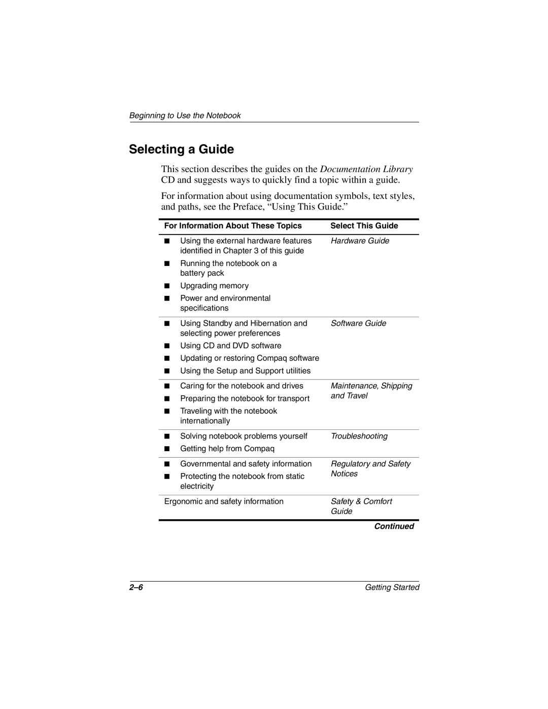 Compaq 307502-001 manual Selecting a Guide, For Information About These Topics Select This Guide 