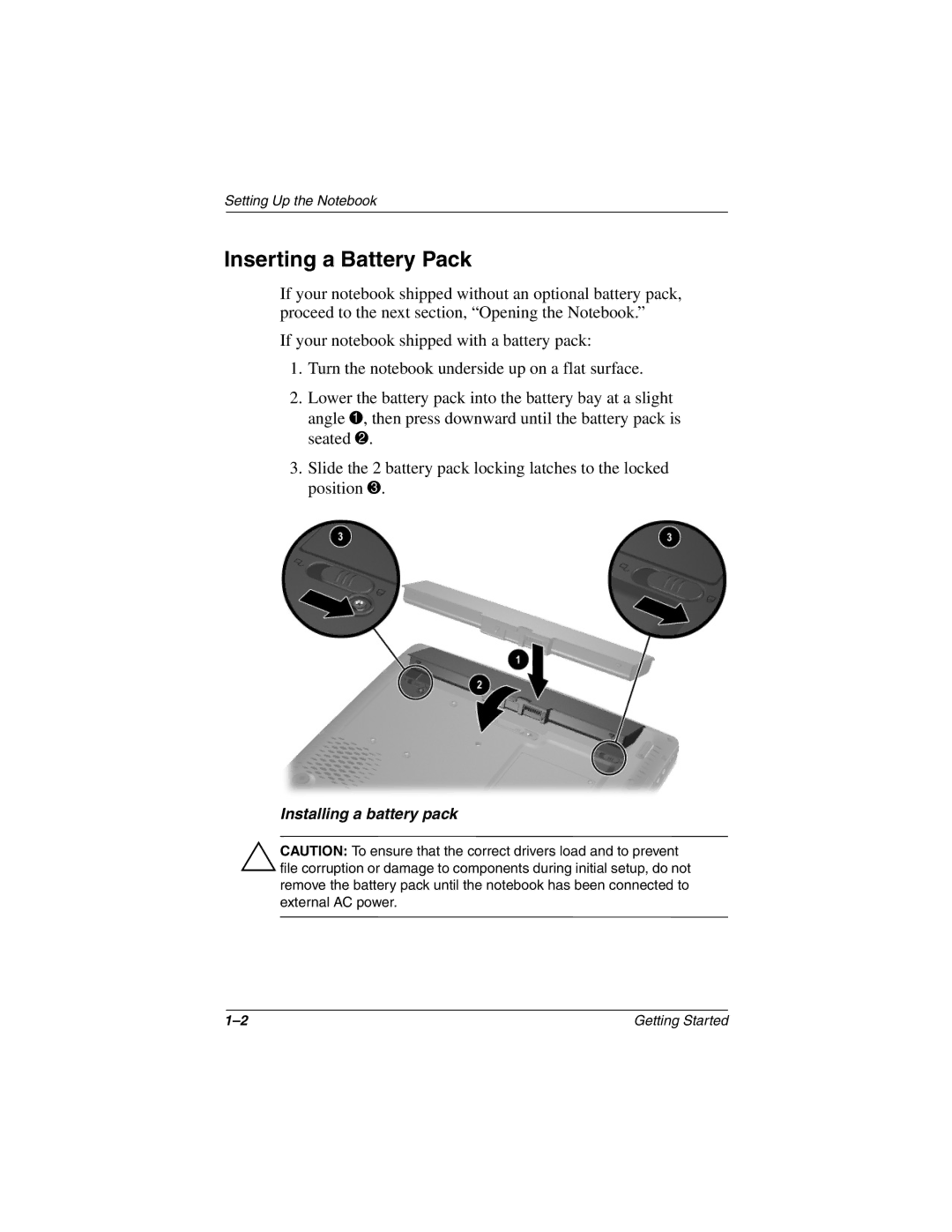 Compaq 307502-001 manual Inserting a Battery Pack 