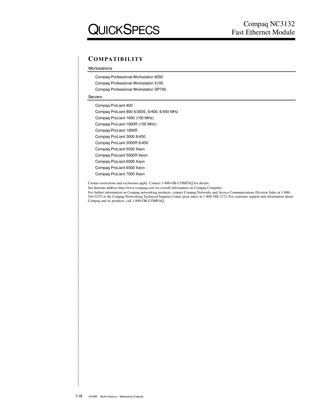 Compaq 3132 warranty M P a T I B I L I T Y, Workstations, Servers 