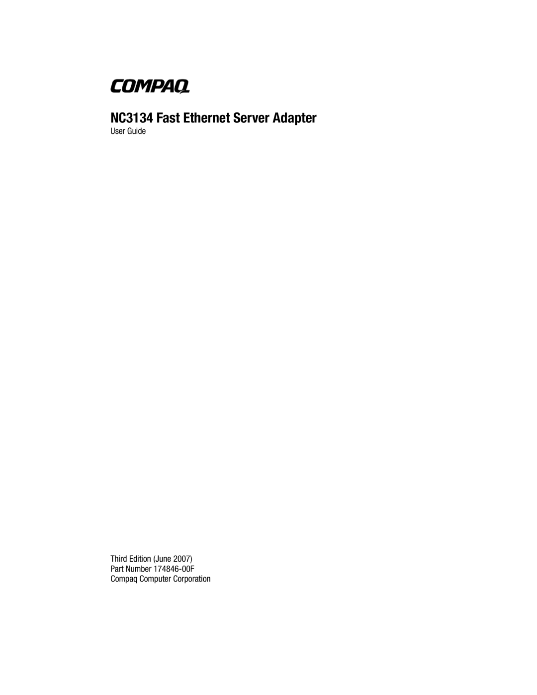 Compaq manual NC3134 Fast Ethernet Server Adapter 