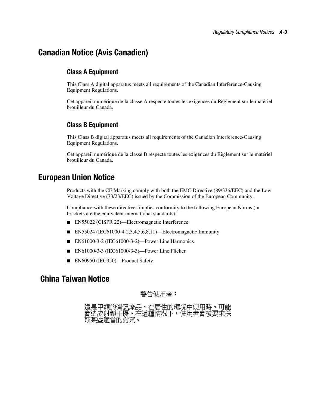 Compaq 3134 manual Canadian Notice Avis Canadien, European Union Notice, China Taiwan Notice 