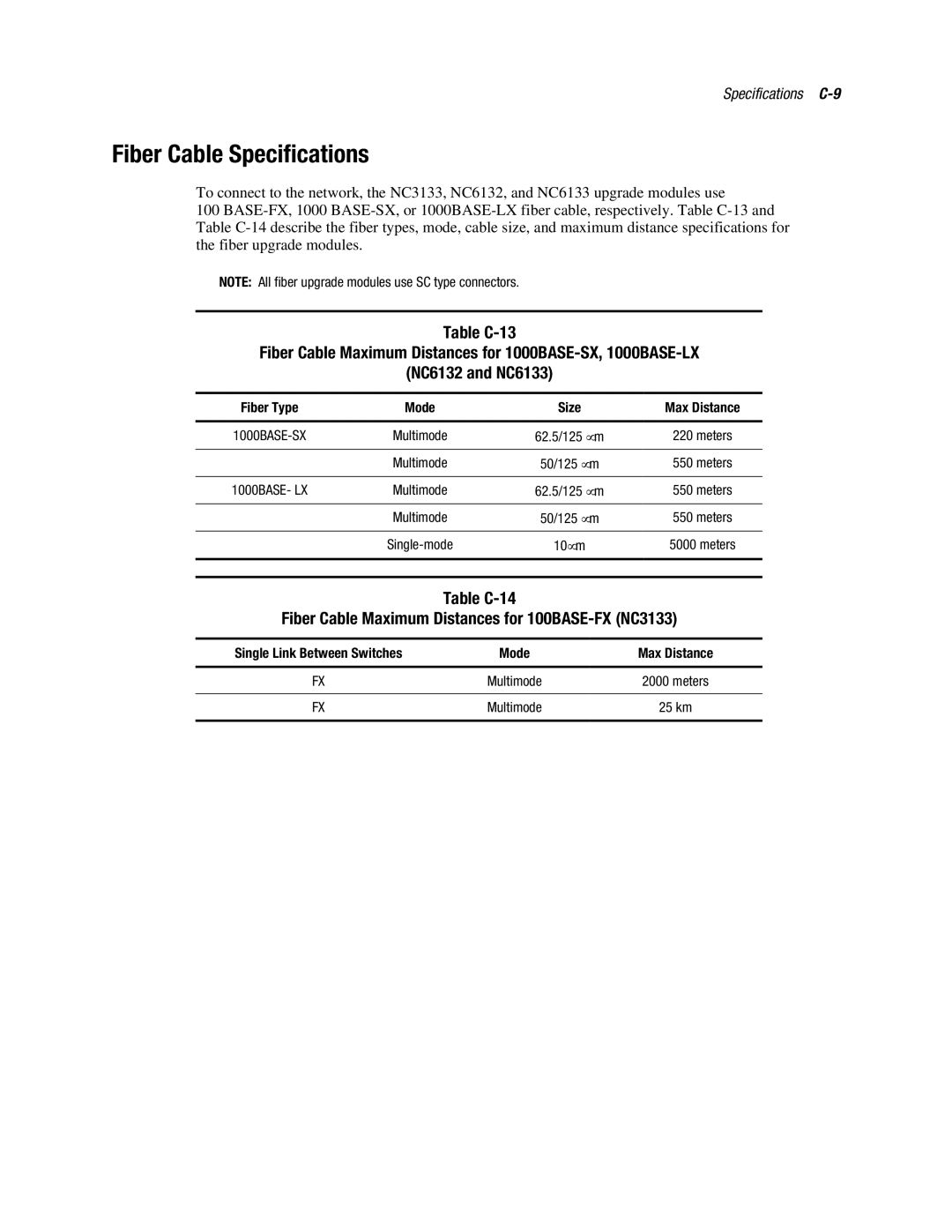 Compaq 3134 manual Fiber Cable Specifications 