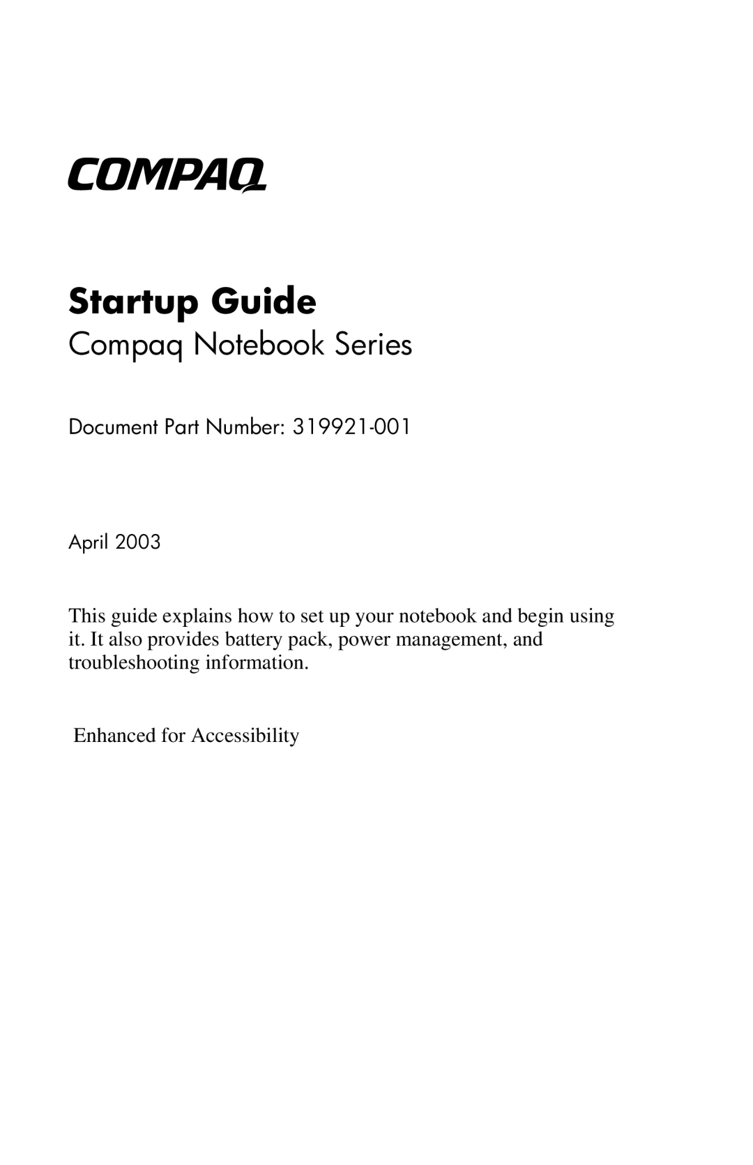 Compaq 319921-001 manual Startup Guide 