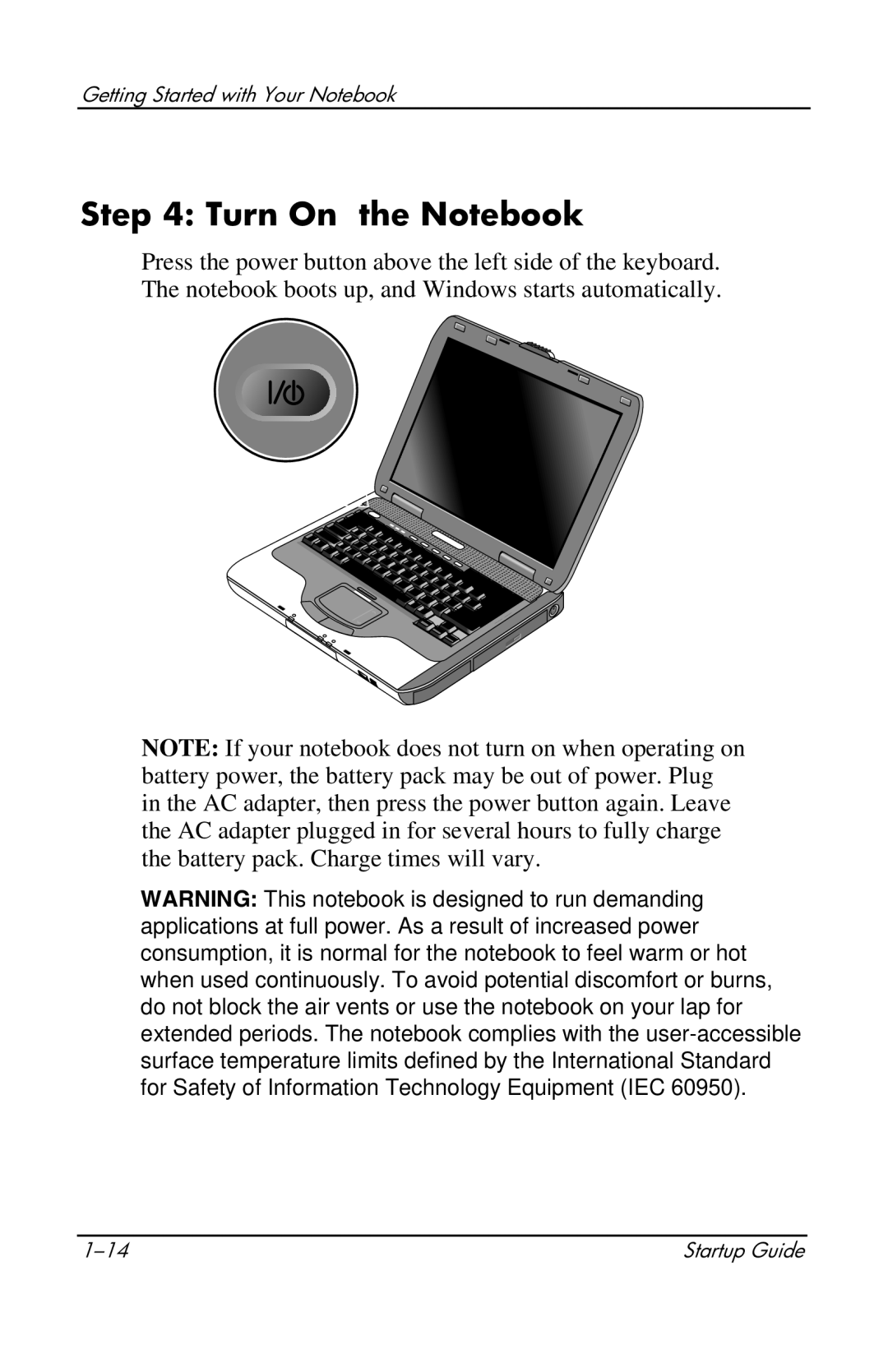 Compaq 319921-001 manual Turn On the Notebook 