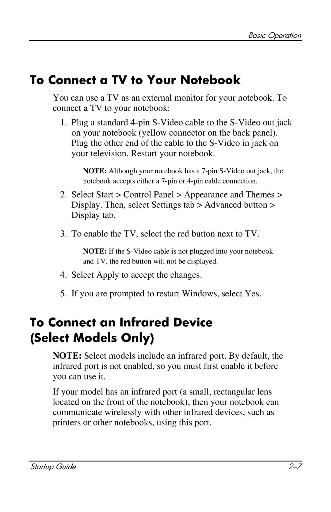 Compaq 319921-001 manual To Connect a TV to Your Notebook, To Connect an Infrared Device Select Models Only 