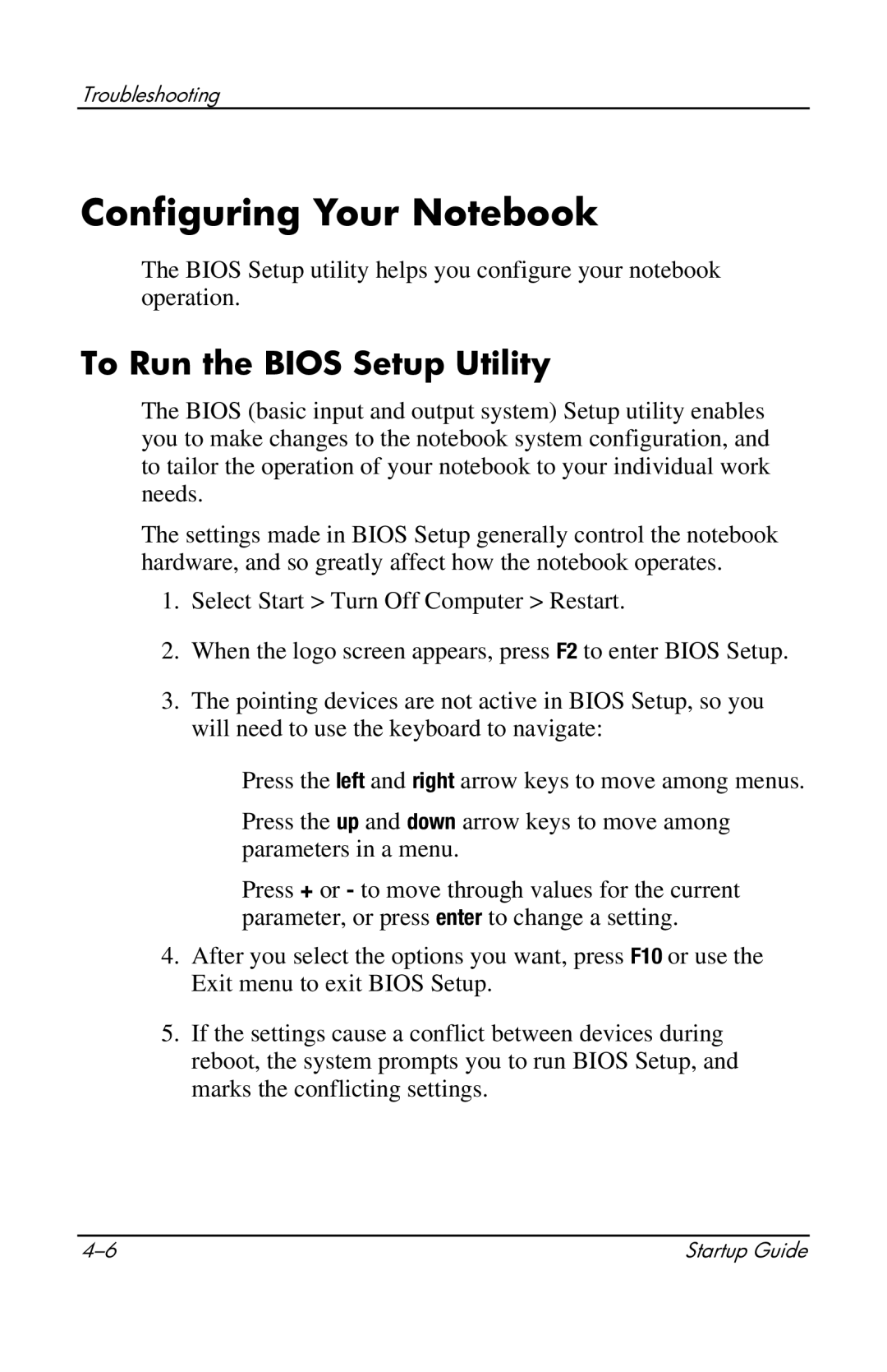 Compaq 319921-001 manual Configuring Your Notebook, To Run the Bios Setup Utility 