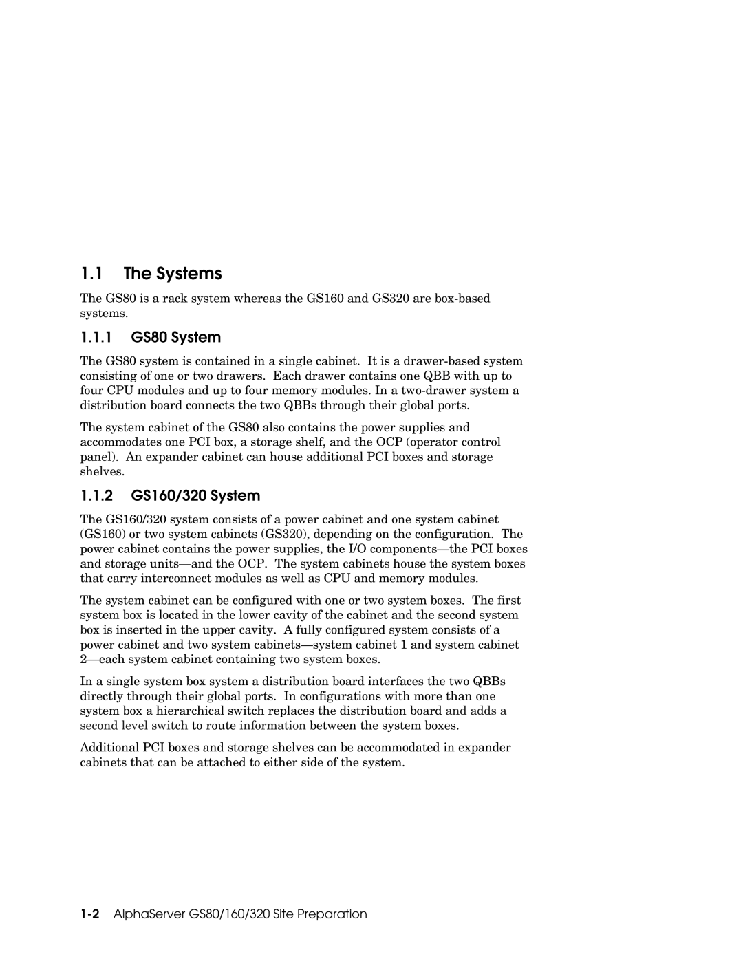 Compaq manual Systems, 1 GS80 System, 2 GS160/320 System, AlphaServer GS80/160/320 Site Preparation 