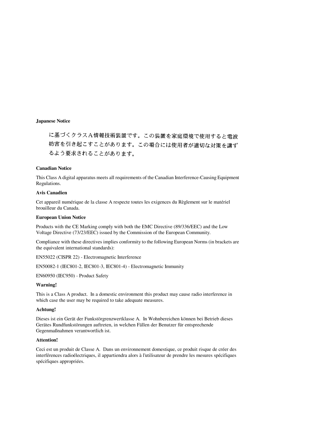 Compaq 160, 320 manual Japanese Notice Canadian Notice 