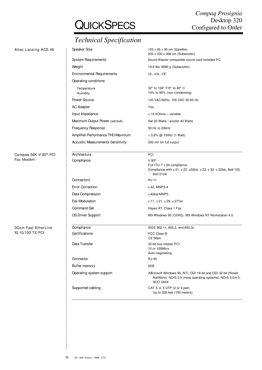 Compaq 320 Architecture, Compliance, Connectors, Error Correction, Data Compression, Fax Modulation, Command Set 