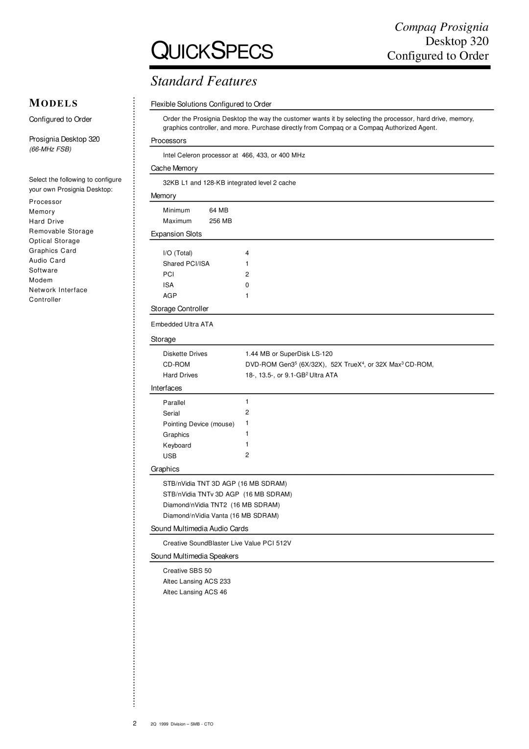 Compaq 320 specifications Standard Features 