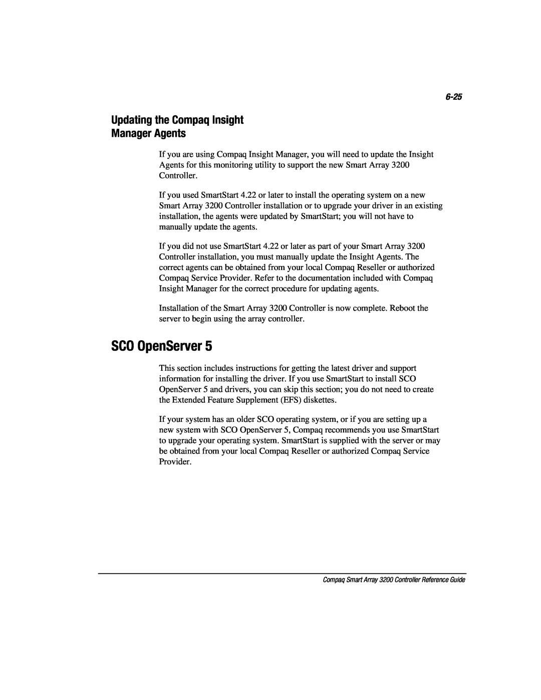 Compaq 3200 manual SCO OpenServer, 6-25, Updating the Compaq Insight Manager Agents 