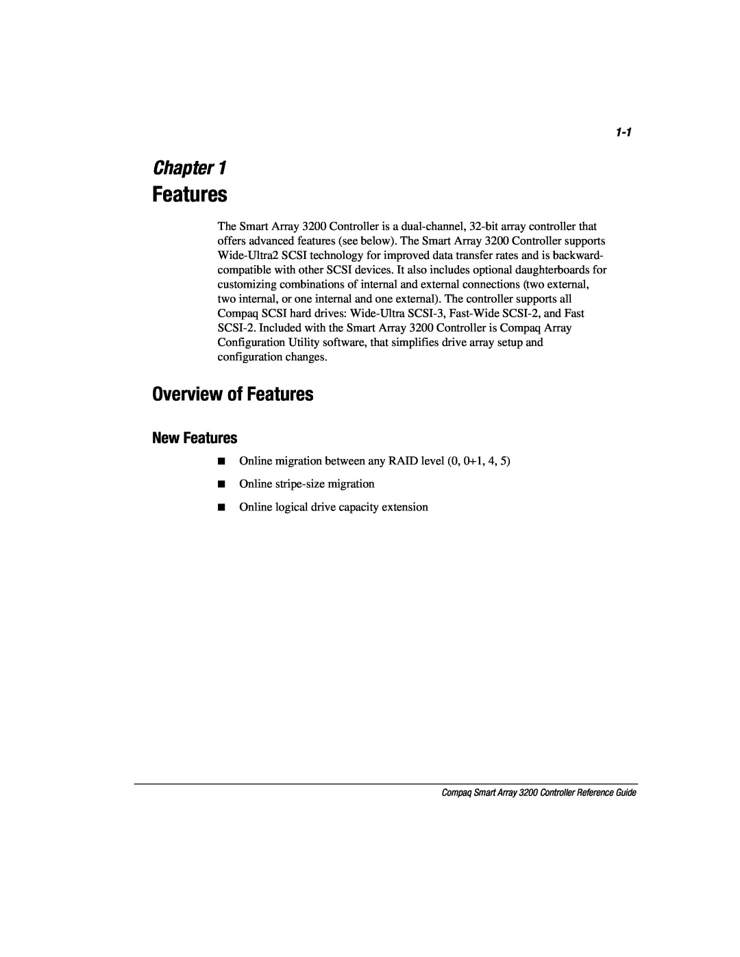 Compaq 3200 manual Chapter, Overview of Features, New Features 