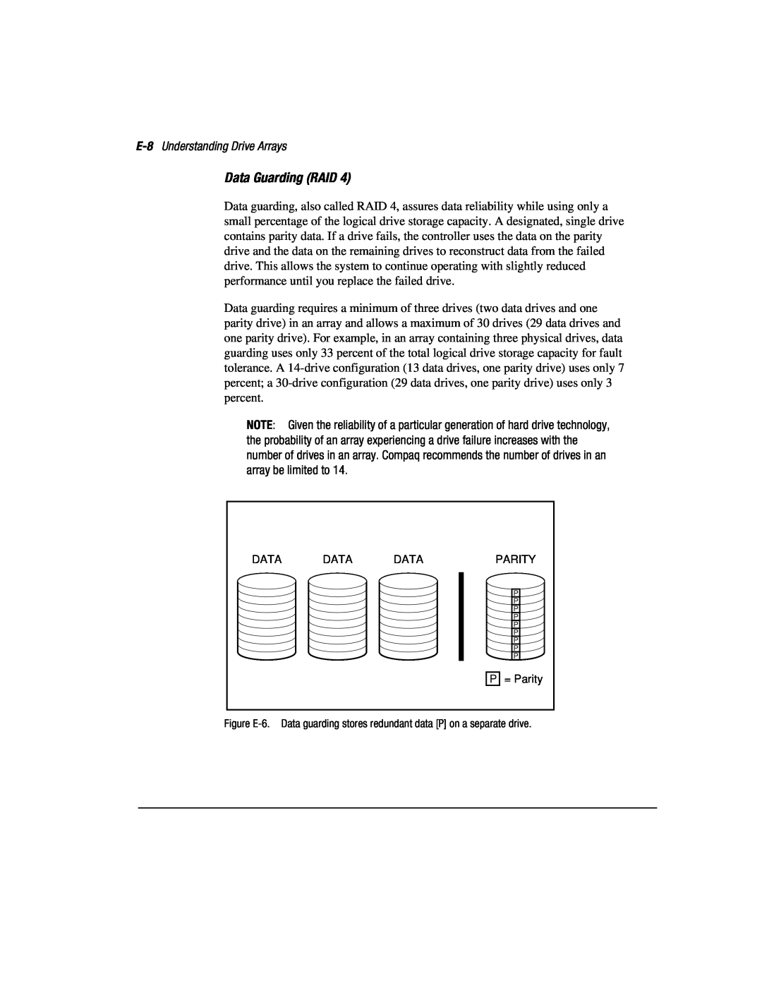 Compaq 3200 manual Data Guarding RAID, E-8 Understanding Drive Arrays 