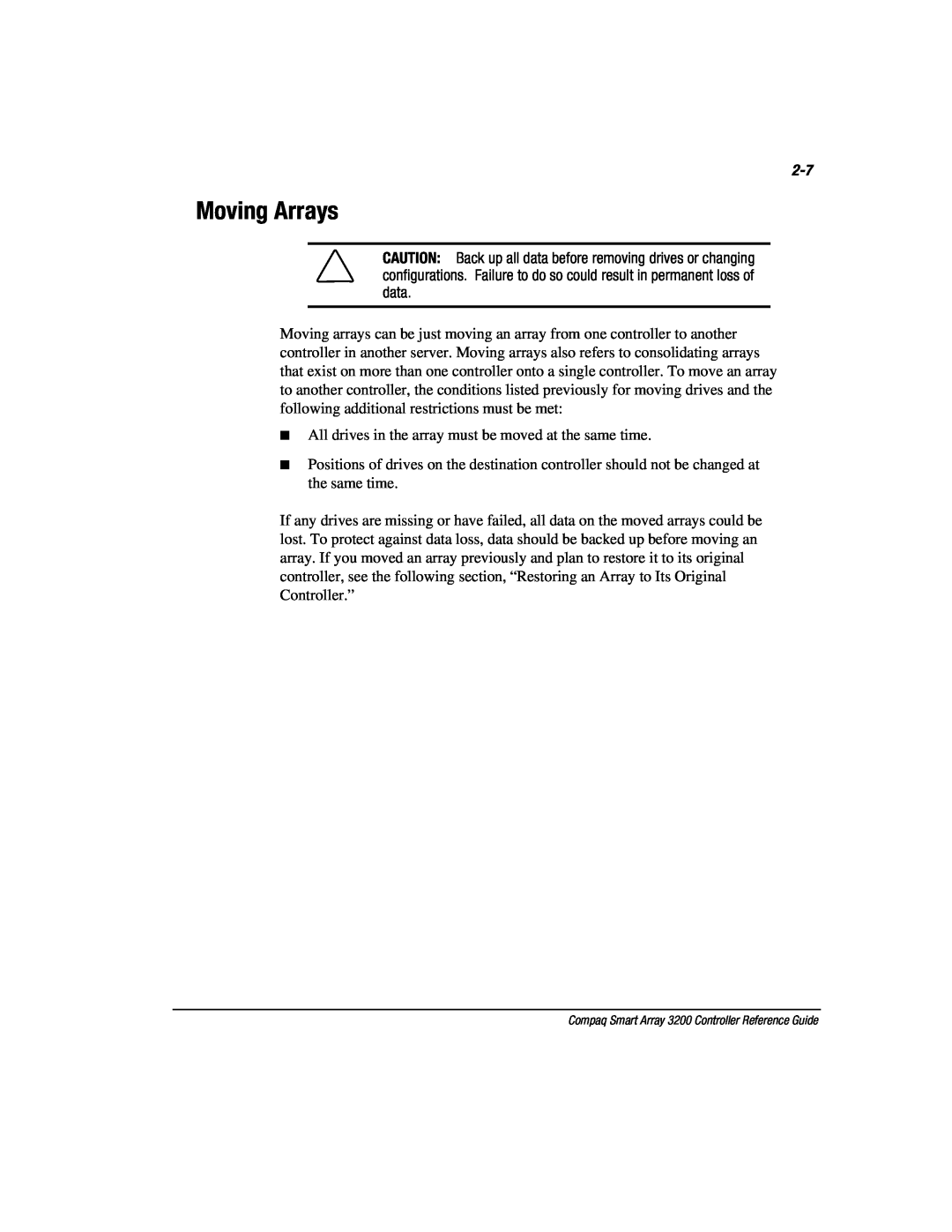 Compaq 3200 manual Moving Arrays 