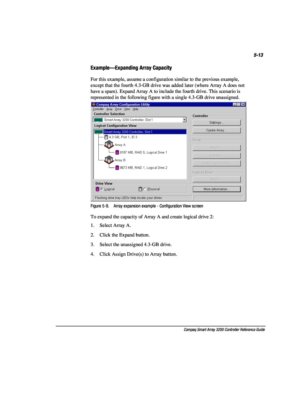Compaq 3200 manual Example-Expanding Array Capacity, 5-13 