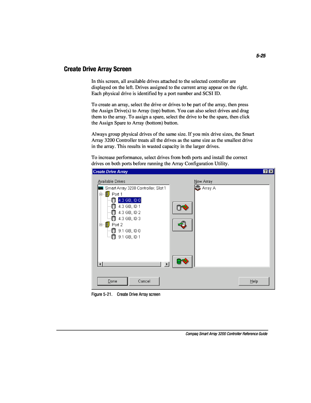 Compaq 3200 manual Create Drive Array Screen, 5-25, 21. Create Drive Array screen 