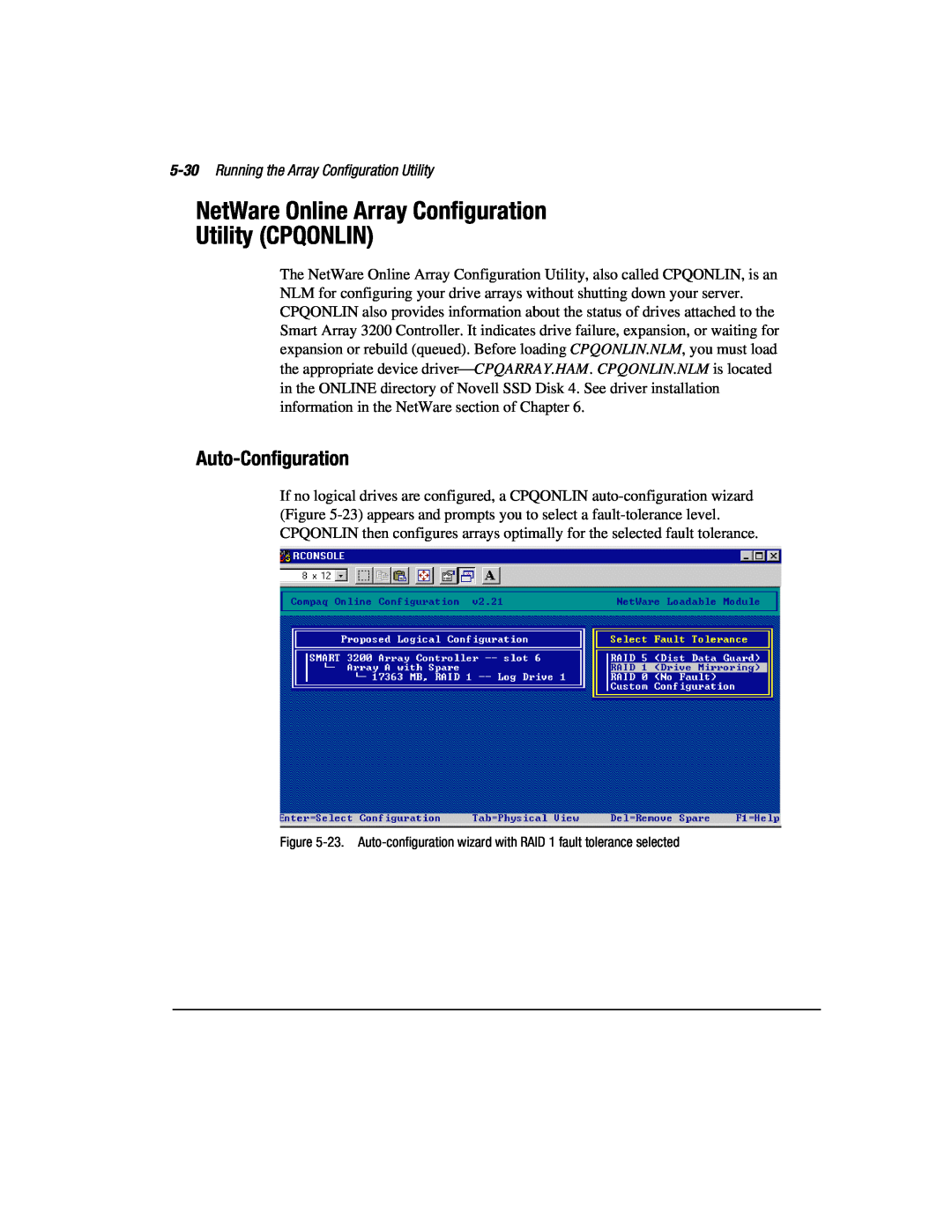 Compaq 3200 manual NetWare Online Array Configuration Utility CPQONLIN, Auto-Configuration 