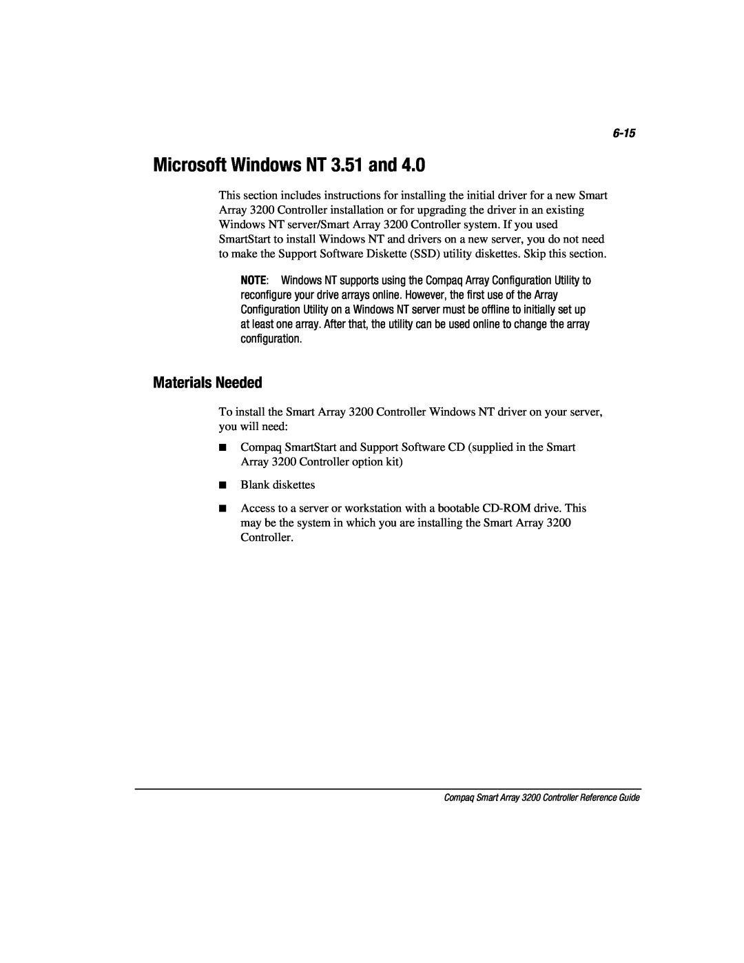 Compaq 3200 manual Microsoft Windows NT 3.51 and, 6-15, Materials Needed 