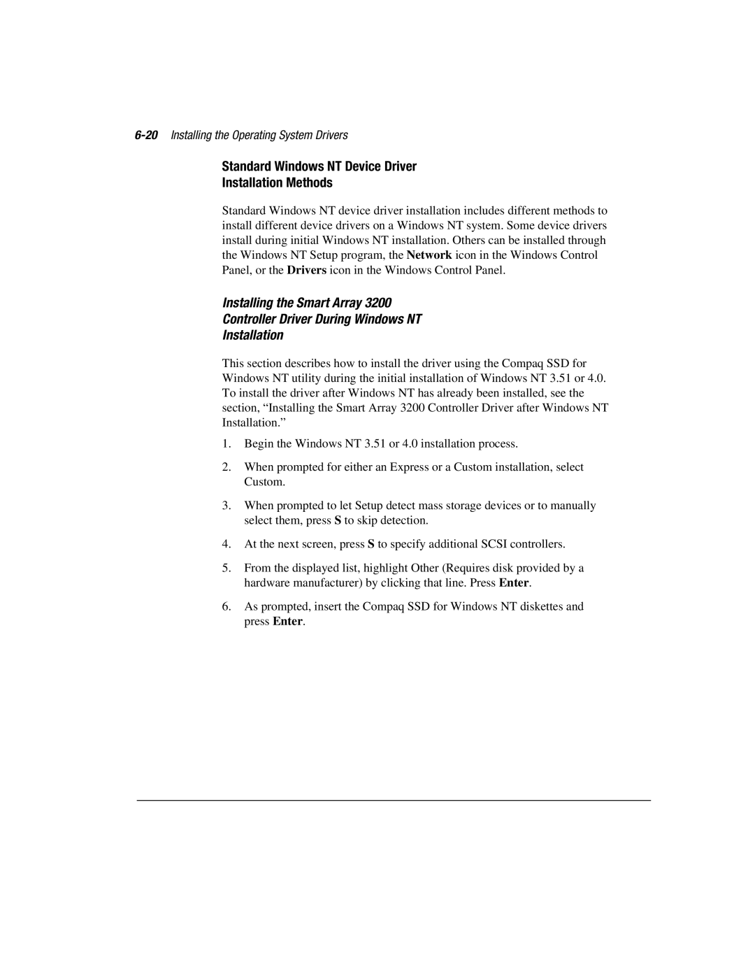 Compaq 3200 manual Standard Windows NT Device Driver Installation Methods, 20Installing the Operating System Drivers 