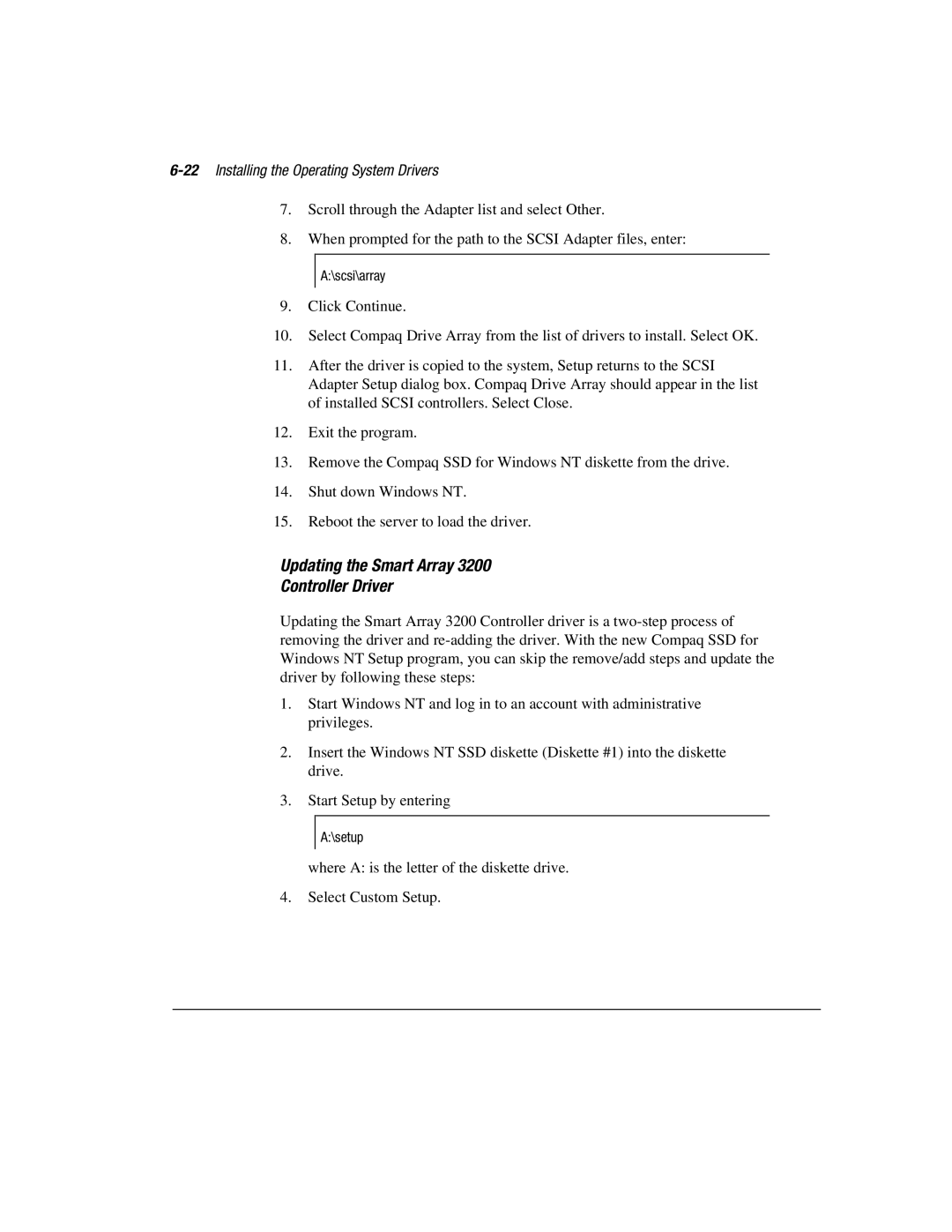 Compaq 3200 manual Updating the Smart Array Controller Driver, 22Installing the Operating System Drivers 