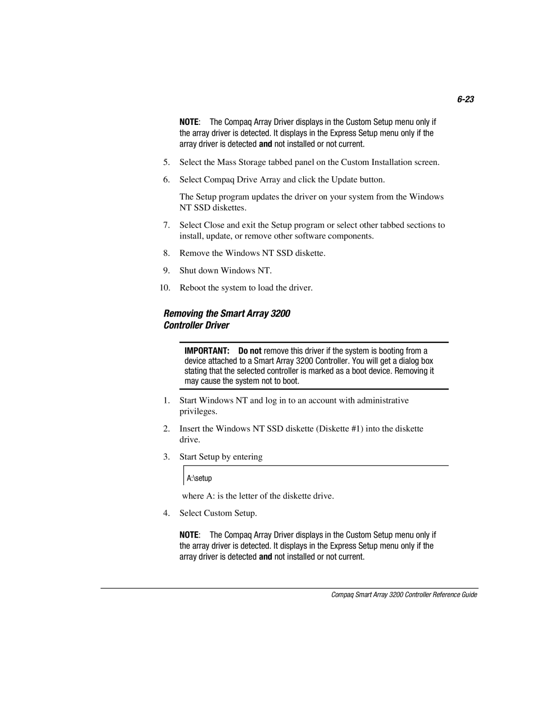 Compaq 3200 manual Removing the Smart Array Controller Driver 