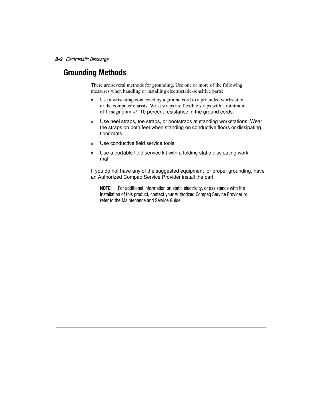 Compaq 3200 manual Grounding Methods, 2Electrostatic Discharge 