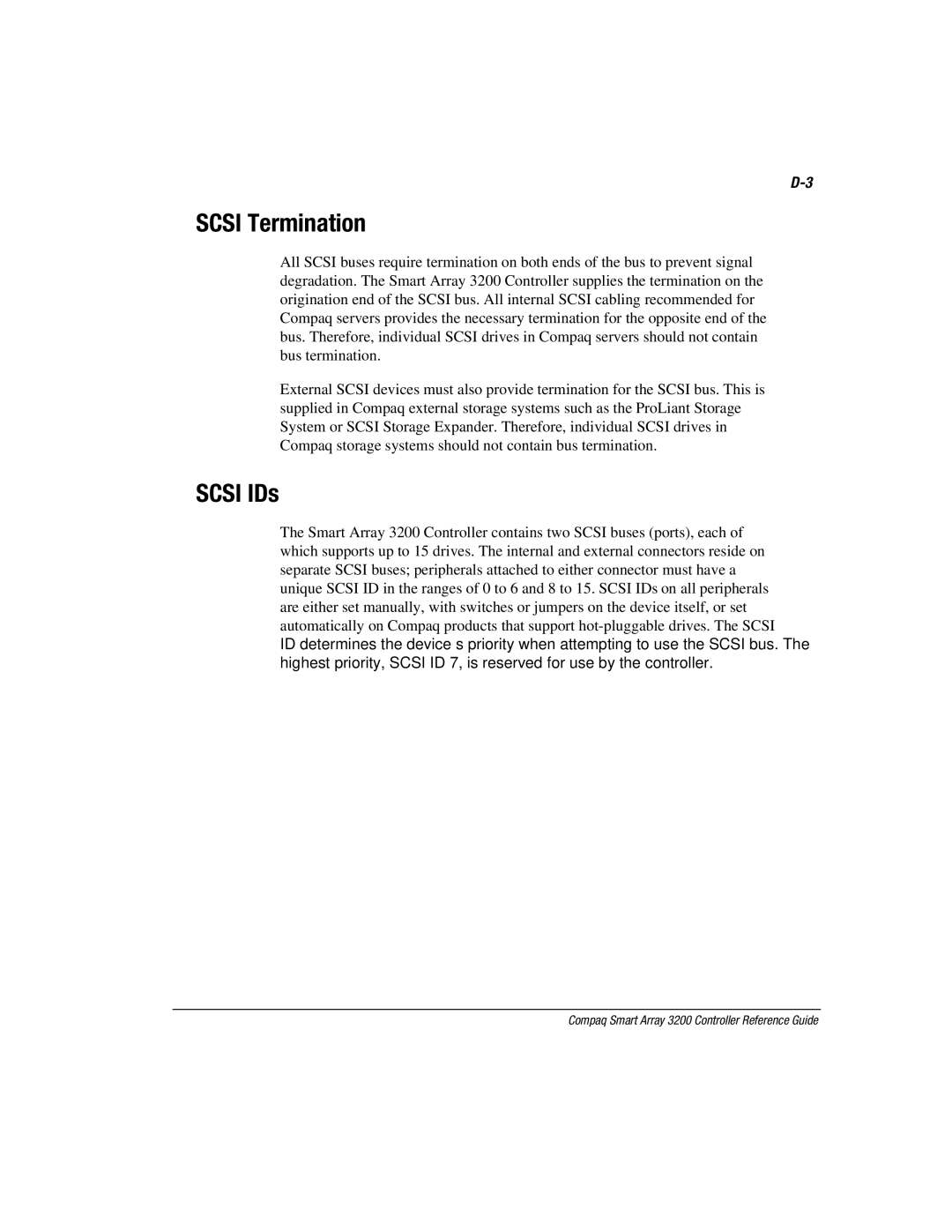 Compaq 3200 manual Scsi Termination, Scsi IDs 