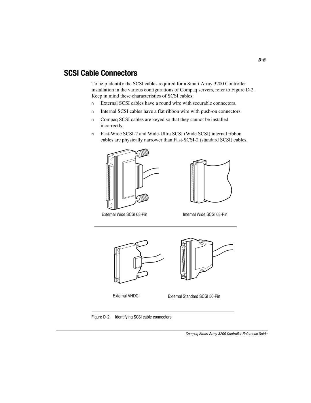 Compaq 3200 manual Scsi Cable Connectors, Figure D-2. Identifying Scsi cable connectors 