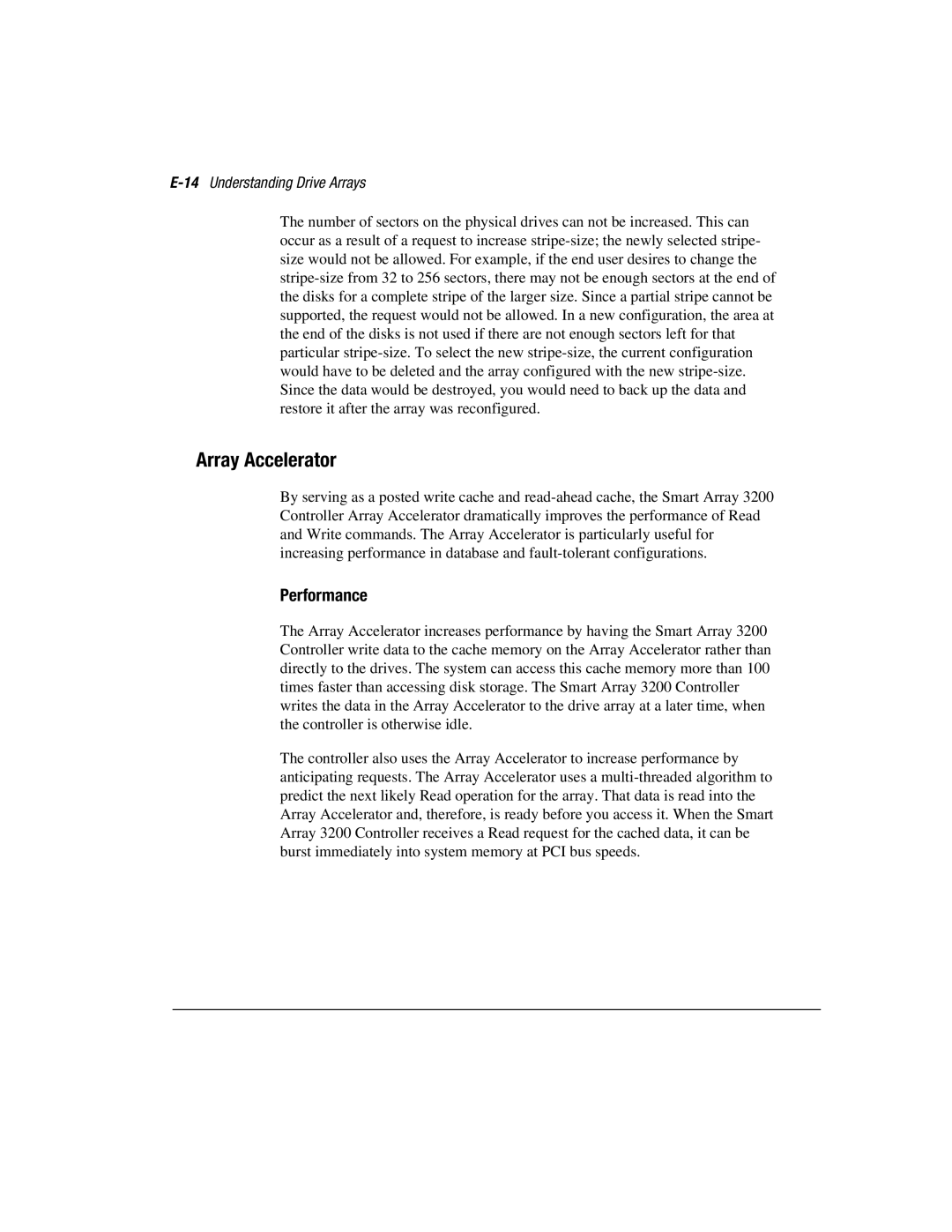 Compaq 3200 manual Array Accelerator, Performance, 14Understanding Drive Arrays 