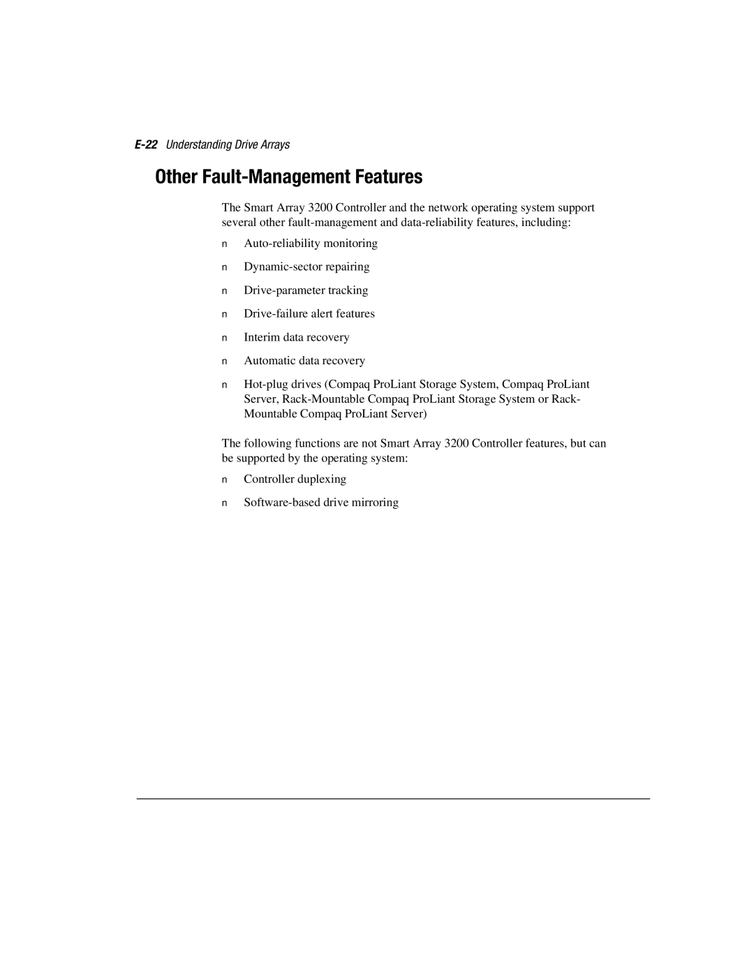 Compaq 3200 manual Other Fault-Management Features, 22Understanding Drive Arrays 