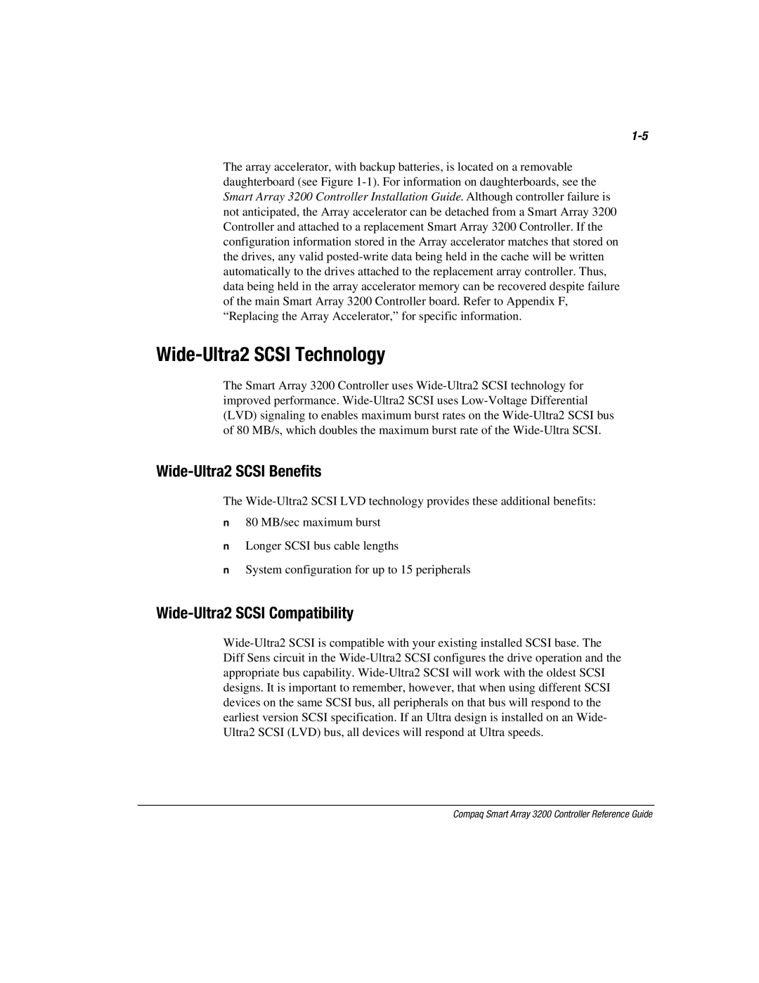 Compaq 3200 manual Wide-Ultra2 Scsi Technology, Wide-Ultra2 Scsi Benefits, Wide-Ultra2 Scsi Compatibility 