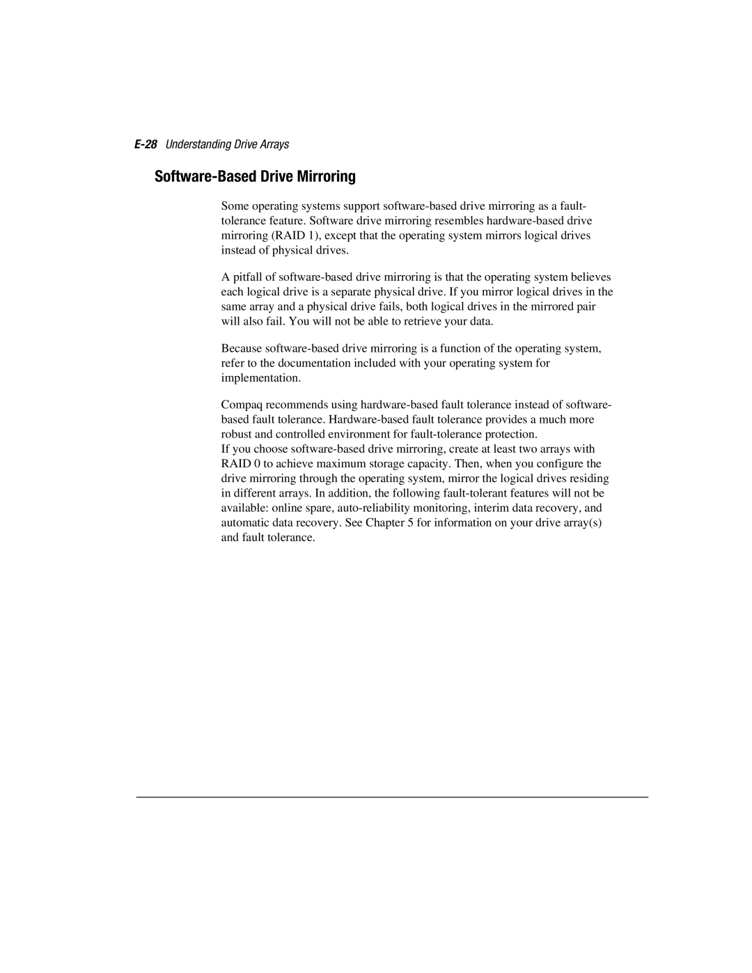 Compaq 3200 manual Software-Based Drive Mirroring, 28Understanding Drive Arrays 