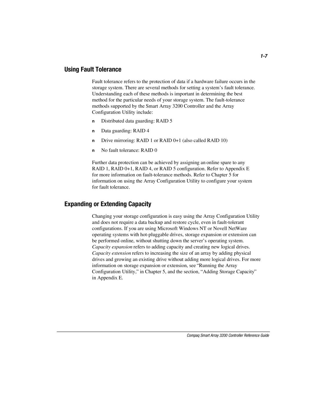 Compaq 3200 manual Using Fault Tolerance, Expanding or Extending Capacity 