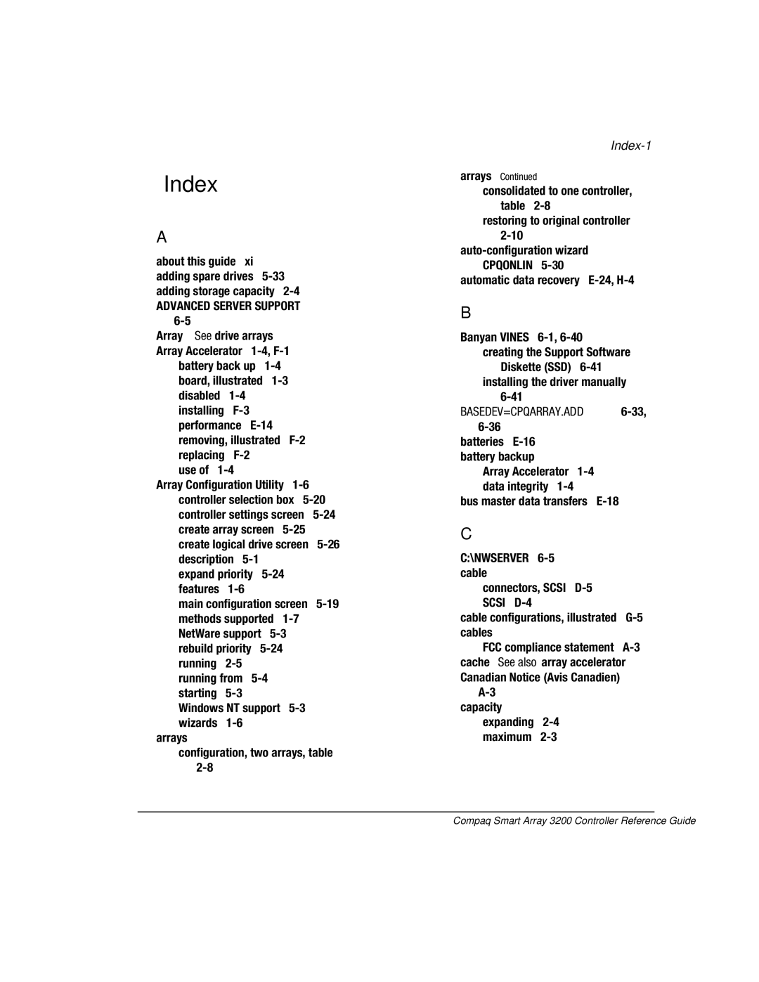 Compaq 3200 manual Index, Advanced Server Support 