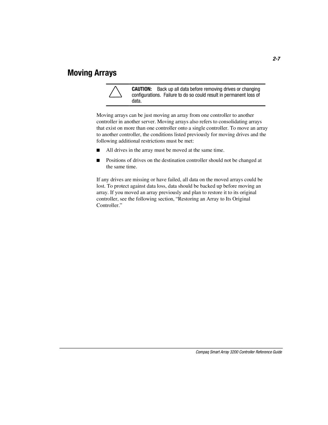 Compaq 3200 manual Moving Arrays 