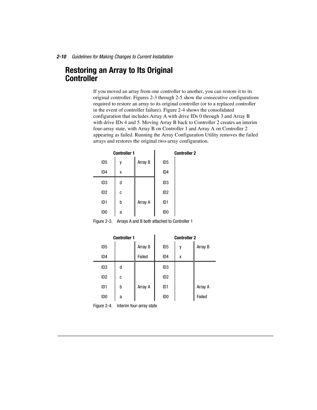 Compaq 3200 manual Restoring an Array to Its Original Controller, 10Guidelines for Making Changes to Current Installation 