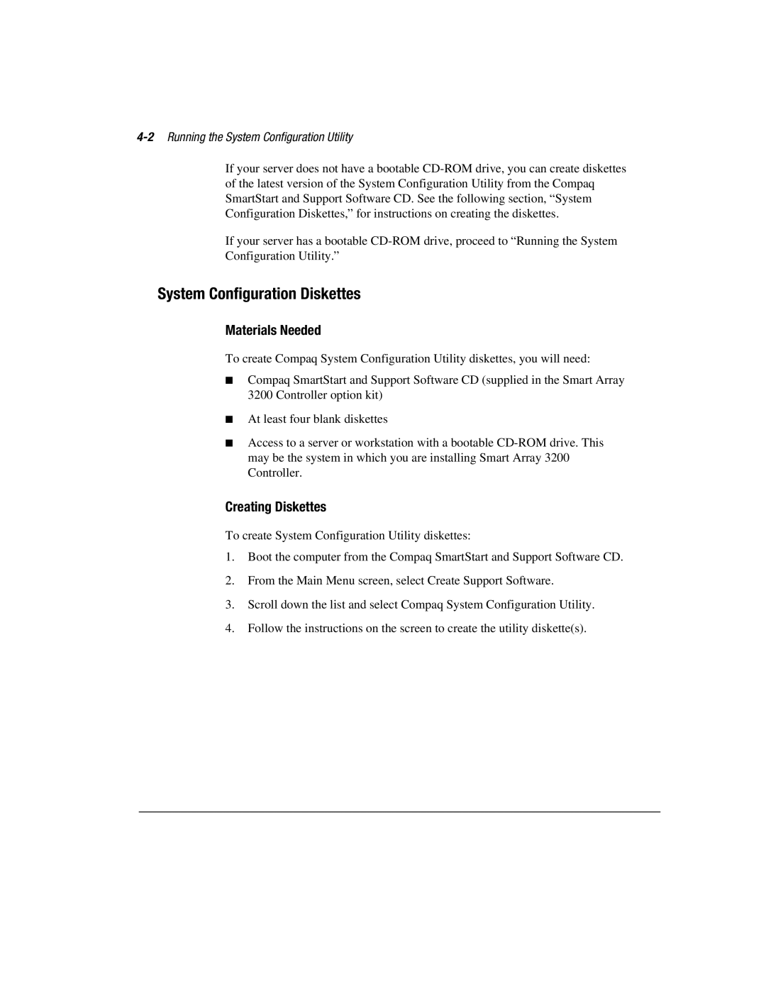 Compaq 3200 manual System Configuration Diskettes, Materials Needed, Creating Diskettes 