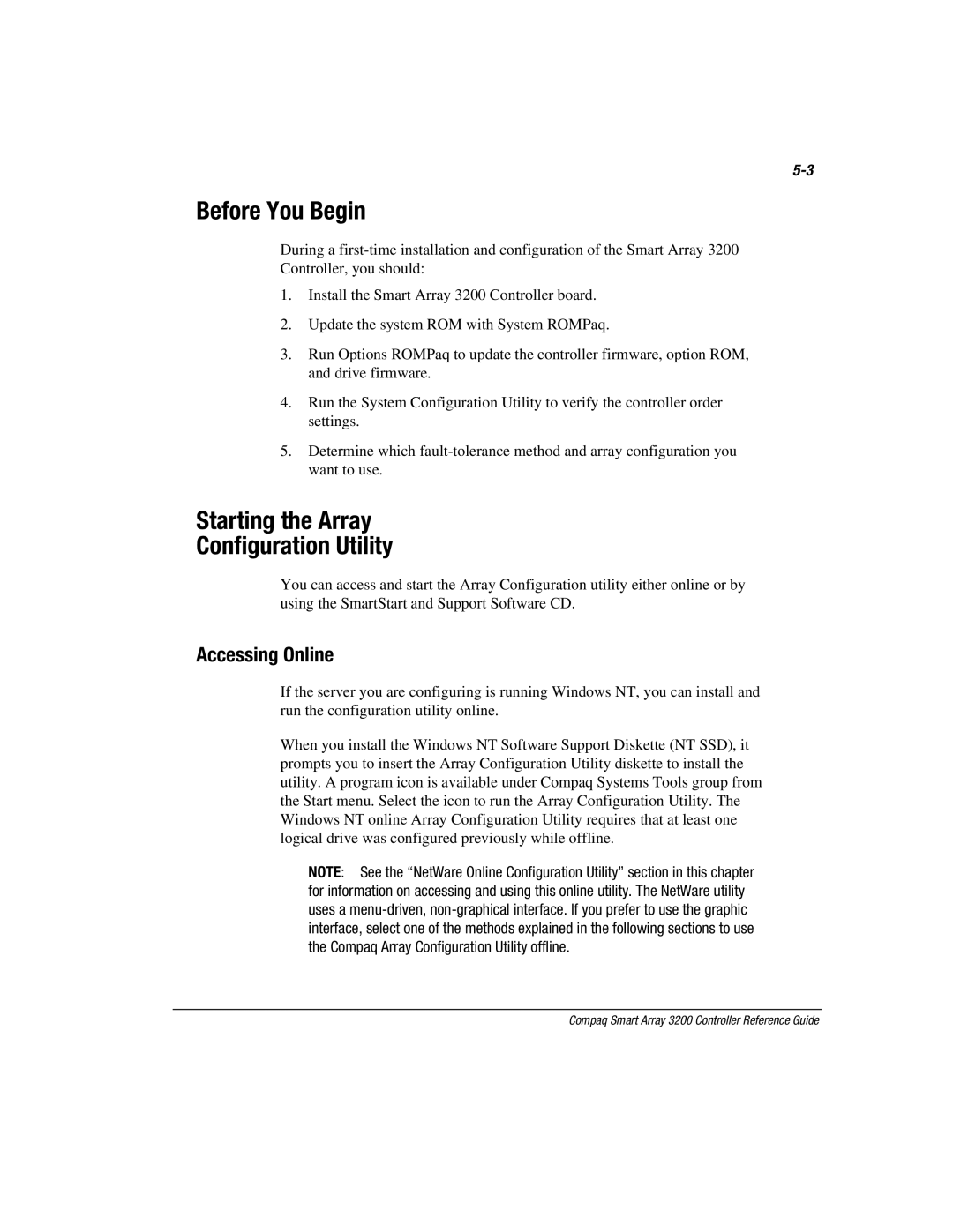 Compaq 3200 manual Before You Begin, Starting the Array Configuration Utility, Accessing Online 