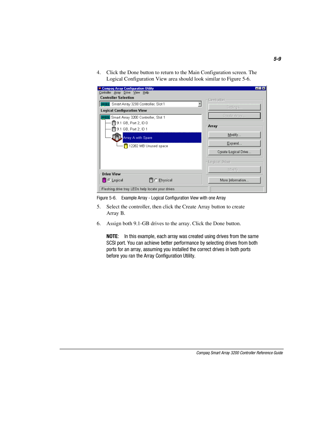 Compaq 3200 manual Example Array Logical Configuration View with one Array 