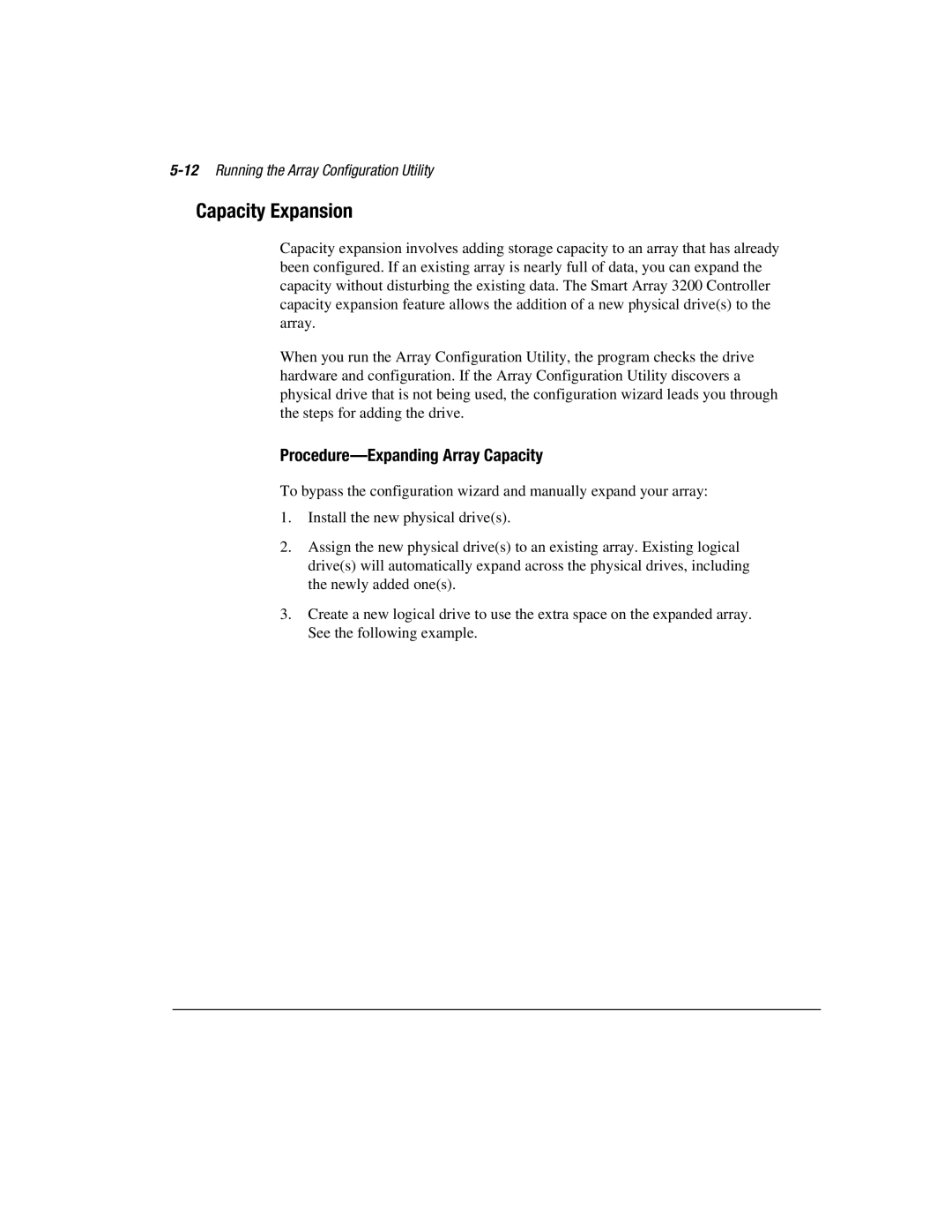 Compaq 3200 manual Capacity Expansion, Procedure-Expanding Array Capacity, 12Running the Array Configuration Utility 