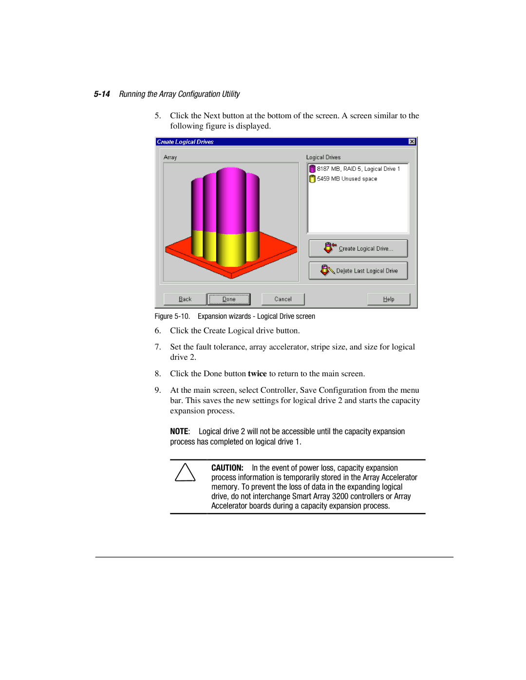 Compaq 3200 manual 14Running the Array Configuration Utility, Expansion wizards Logical Drive screen 