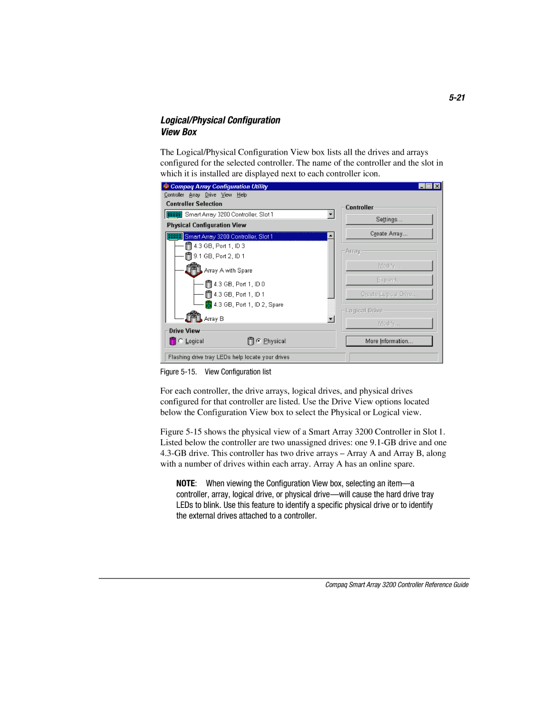 Compaq 3200 manual Logical/Physical Configuration View Box, View Configuration list 