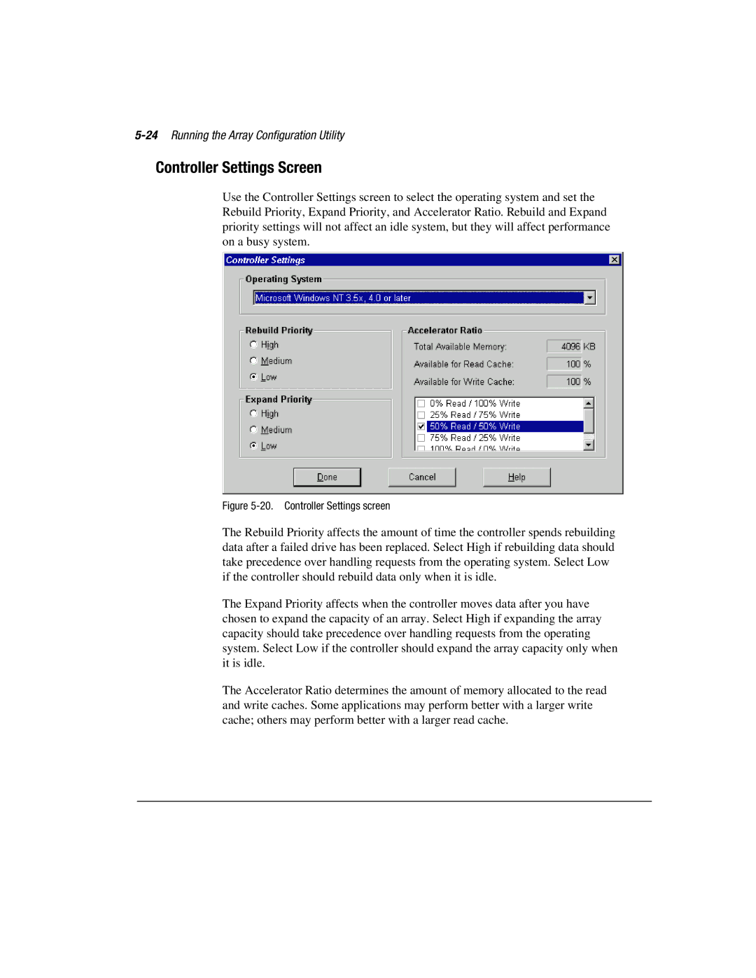 Compaq 3200 manual Controller Settings Screen, 24Running the Array Configuration Utility 