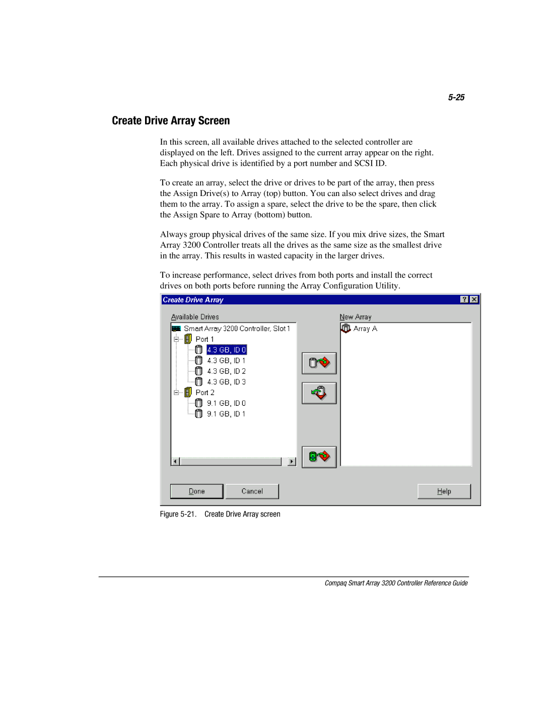 Compaq 3200 manual Create Drive Array Screen, Create Drive Array screen 