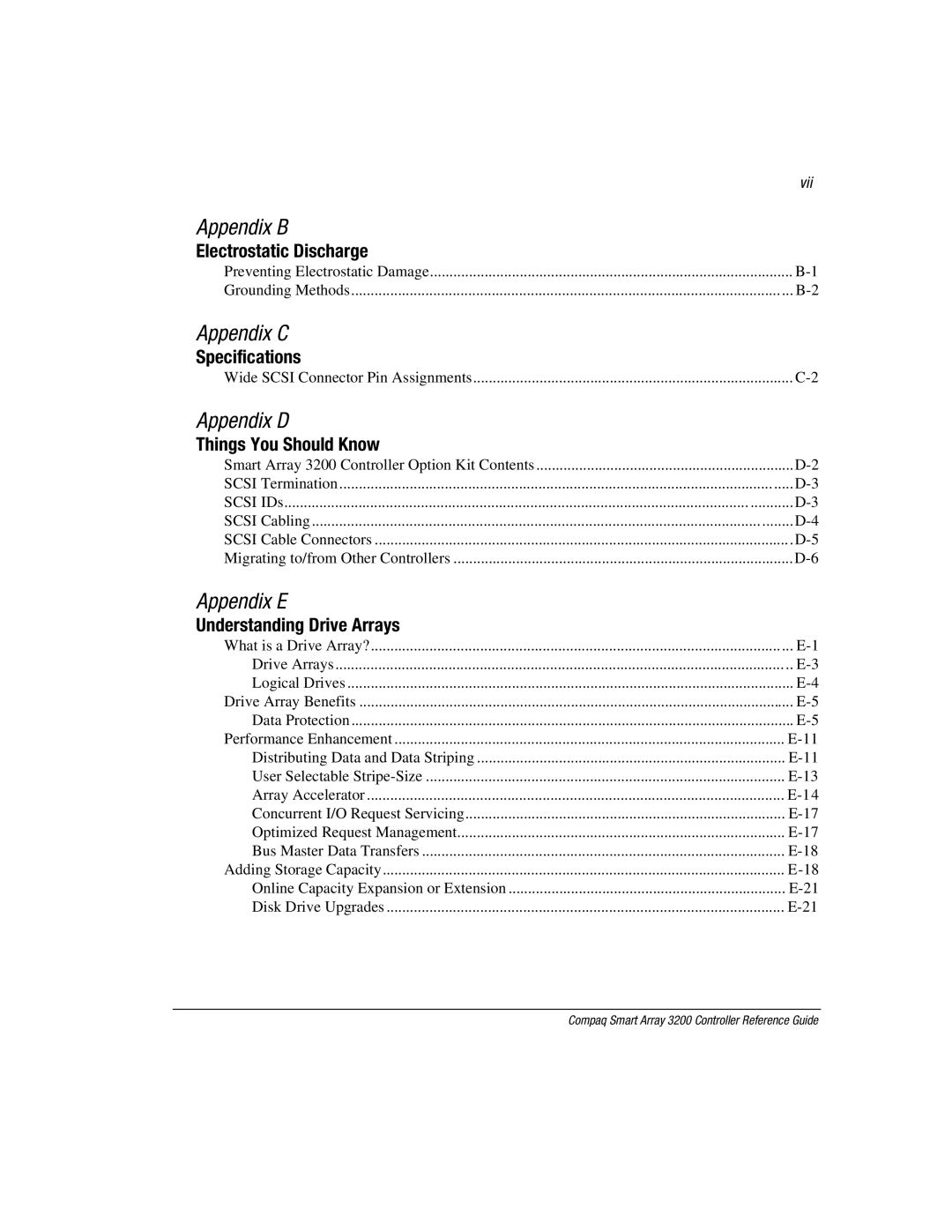 Compaq 3200 manual Appendix D, Vii 