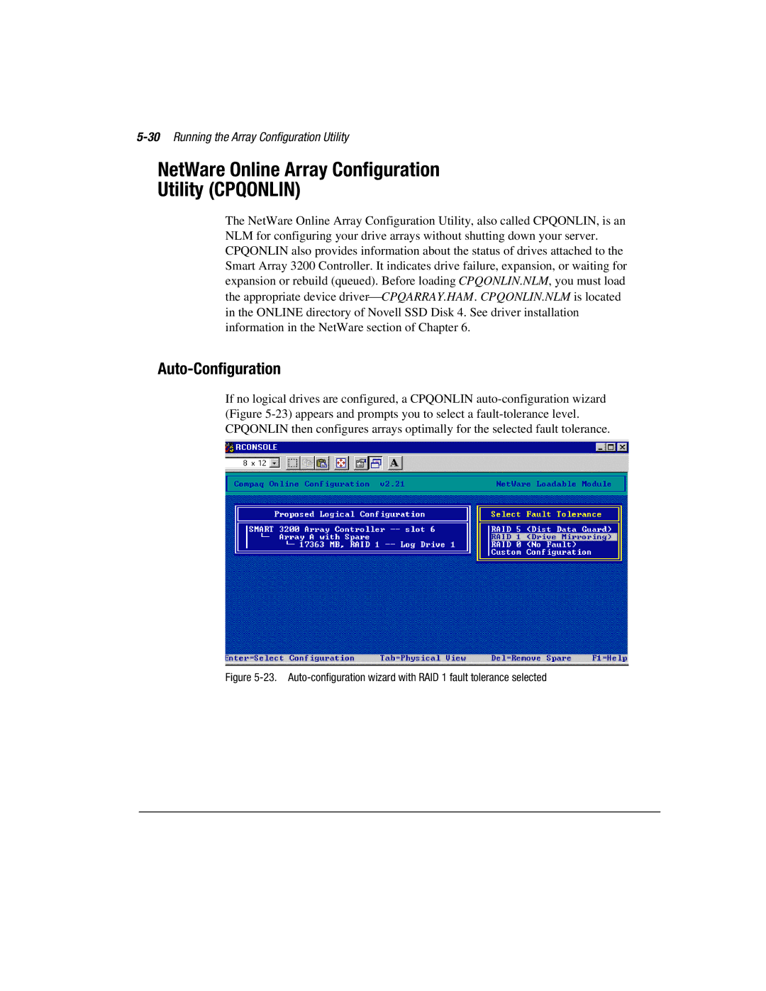 Compaq 3200 manual NetWare Online Array Configuration Utility Cpqonlin, Auto-Configuration 