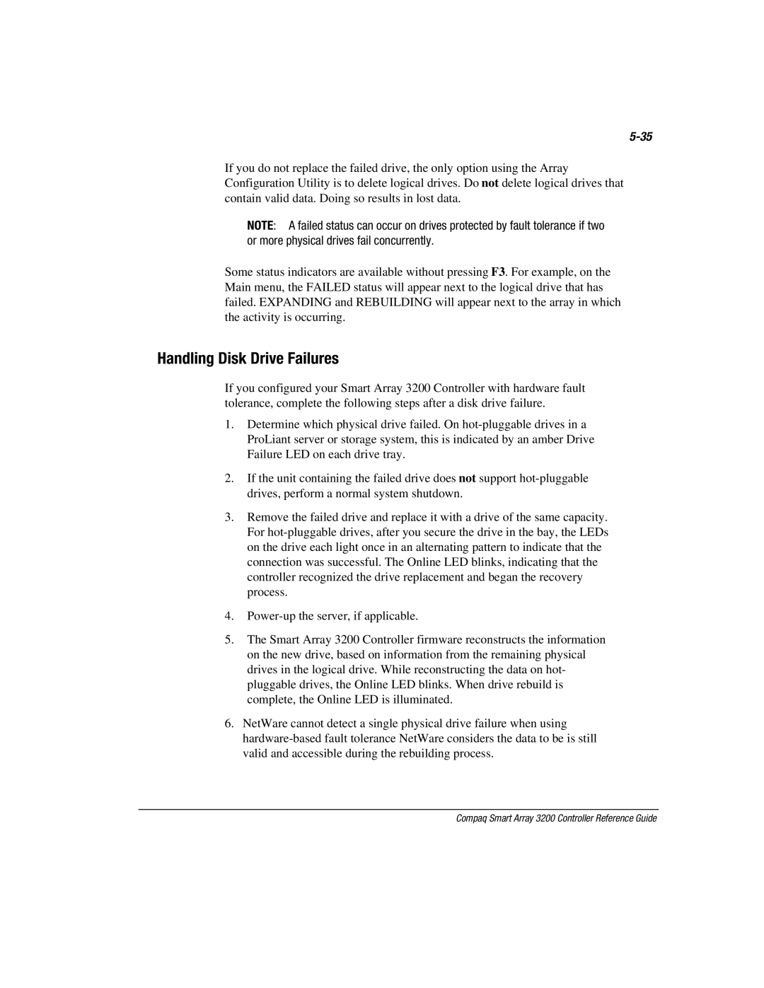 Compaq 3200 manual Handling Disk Drive Failures 